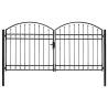 Fence Gate Double Door with Arched Top Steel 300x150 cm Black Size 300 x 150 cm 