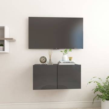 Hanging TV Cabinet High Gloss Grey - Modern Design 60x30 cm