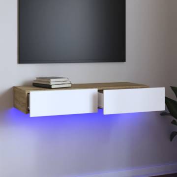 Stylish TV Cabinet with LED Lights - White & Sonoma Oak