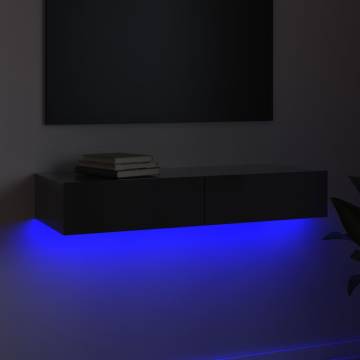 Stylish TV Cabinet with LED Lights - High Gloss Grey 90x35x15.5 cm