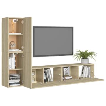 4 Piece TV Cabinet Set - Sonoma Oak Engineered Wood | HipoMarket