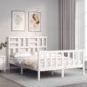 Bed Frame with Headboard White Double Solid Wood Colour white Size 135 x 190 cm 