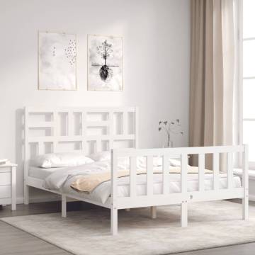 White Double Bed Frame with Headboard - Solid Wood Design