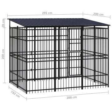 Outdoor Dog Kennel with Roof - Durable Steel 5.53 m²