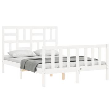 White Double Bed Frame with Headboard - Solid Wood Design