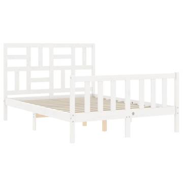 White Double Bed Frame with Headboard - Solid Wood Design