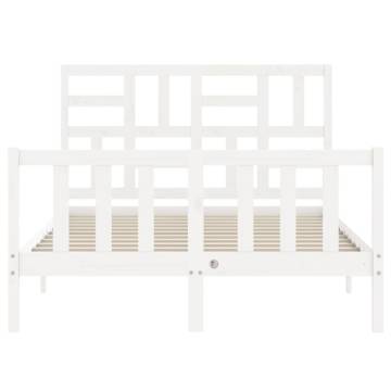 White Double Bed Frame with Headboard - Solid Wood Design