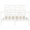 White Double Bed Frame with Headboard - Solid Wood Design