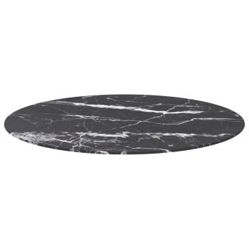 Black Ø90x1 cm Tempered Glass Table Top with Marble Design