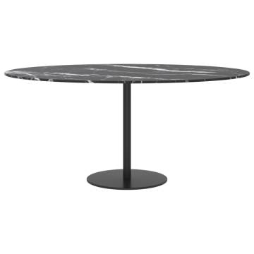 Black Ø90x1 cm Tempered Glass Table Top with Marble Design