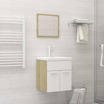 Stylish 2 Piece Bathroom Furniture Set in White and Sonoma Oak