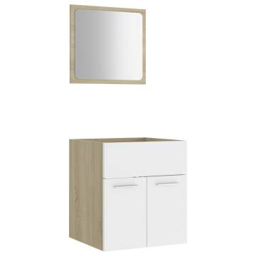 Stylish 2 Piece Bathroom Furniture Set in White and Sonoma Oak