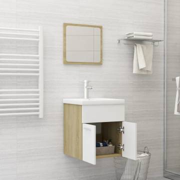 Stylish 2 Piece Bathroom Furniture Set in White and Sonoma Oak