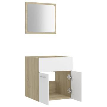 Stylish 2 Piece Bathroom Furniture Set in White and Sonoma Oak