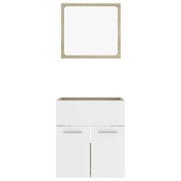 Stylish 2 Piece Bathroom Furniture Set in White and Sonoma Oak