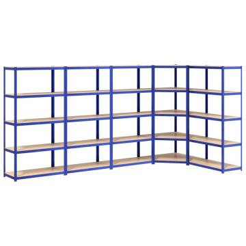 5-Layer Blue Steel & Engineered Wood Shelves - 5 pcs