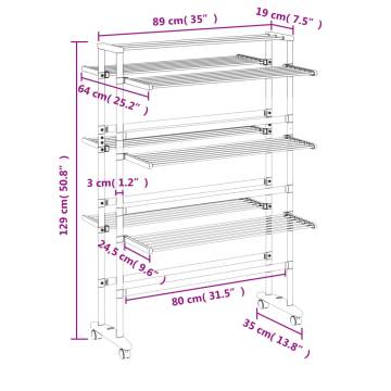 Aluminium Laundry Drying Rack with Wheels - 89x64x129 cm