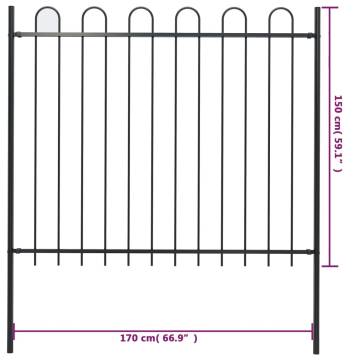 Garden Fence with Hoop Top Steel 1.7 m Black | HipoMarket