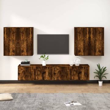 6 Piece Smoked Oak TV Cabinet Set - Stylish & Practical Storage