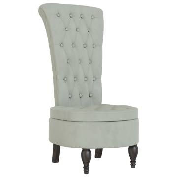 High Back Chair - Light Grey Velvet with Button Design | HipoMarket