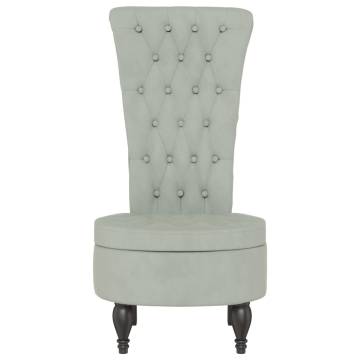 High Back Chair - Light Grey Velvet with Button Design | HipoMarket