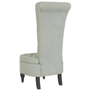 High Back Chair - Light Grey Velvet with Button Design | HipoMarket