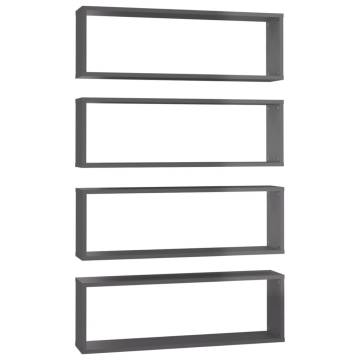 High Gloss Grey Wall Cube Shelf Set - 4 pcs | HipoMarket UK