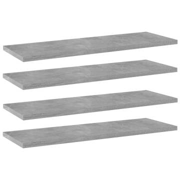 Bookshelf Boards 4 pcs Concrete Grey - Engineered Wood Storage