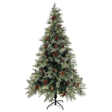 Pre-lit Christmas Tree with Pine Cones - 195 cm Green & White