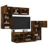 5 Piece LED TV Wall Units in Smoked Oak - Modern Storage Solution