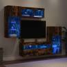 5 Piece LED TV Wall Units in Smoked Oak - Modern Storage Solution