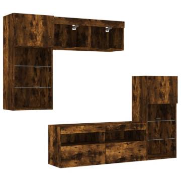 5 Piece LED TV Wall Units in Smoked Oak - Modern Storage Solution