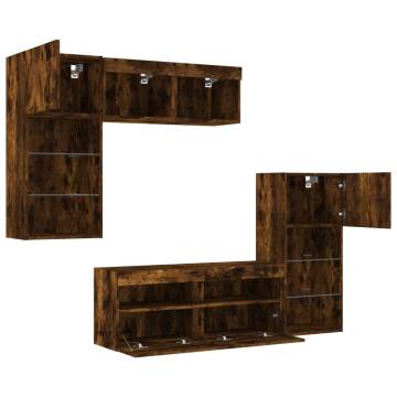 5 Piece LED TV Wall Units in Smoked Oak - Modern Storage Solution