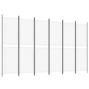 6-Panel White Room Divider - 300x180 cm Fabric | Hipo Market