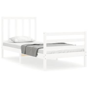 White Single Solid Wood Bed Frame with Headboard | HipoMarket