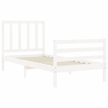 White Single Solid Wood Bed Frame with Headboard | HipoMarket