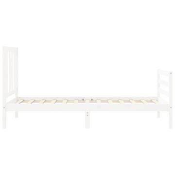 White Single Solid Wood Bed Frame with Headboard | HipoMarket