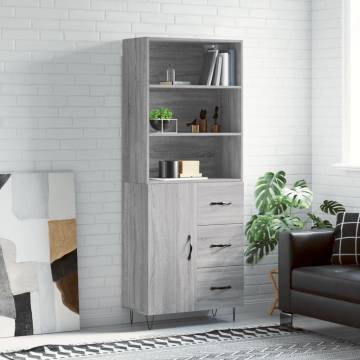 Stylish Highboard Grey Sonoma - 69.5x34x180 cm | HipoMarket