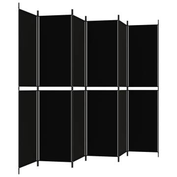 6-Panel Black Room Divider - Durable & Versatile - 300x220 cm