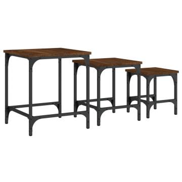 Nesting Coffee Tables Set - 3 Pcs Brown Oak Engineered Wood