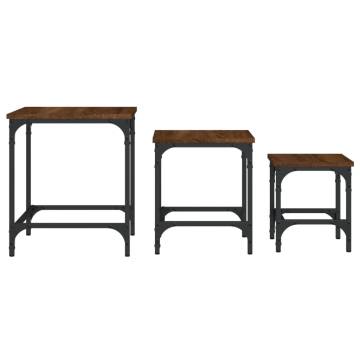 Nesting Coffee Tables Set - 3 Pcs Brown Oak Engineered Wood