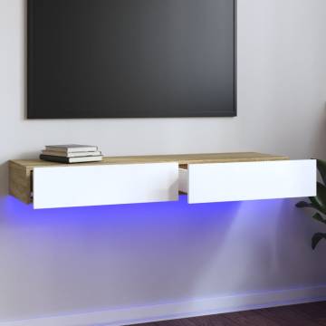 Stylish TV Cabinet with LED Lights - White & Sonoma Oak