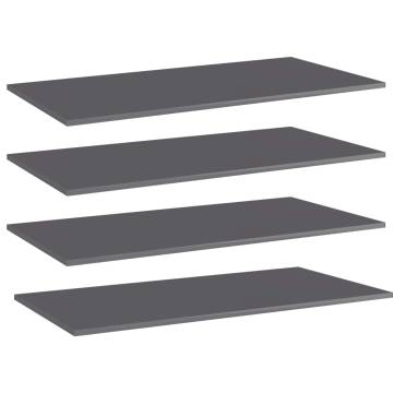 High Gloss Grey Bookshelf Boards - 4 pcs | HipoMarket