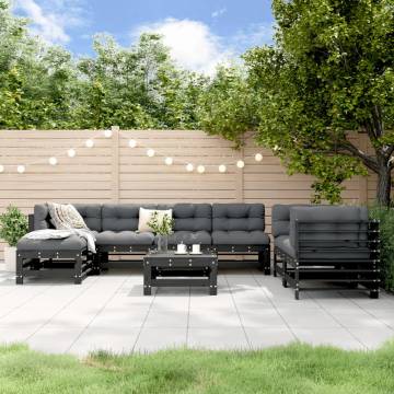 8 Piece Garden Lounge Set - Black Solid Pine Wood | HipoMarket