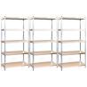 5-Layer Shelves - Sturdy Silver Steel & Engineered Wood Set