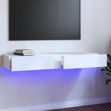 Stylish White TV Cabinet with LED Lights - 120x35x15.5 cm