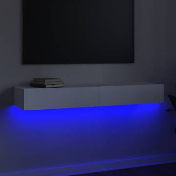 Stylish White TV Cabinet with LED Lights - 120x35x15.5 cm