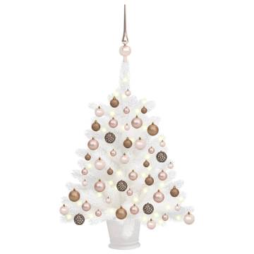 Pre-lit White Christmas Tree with Ball Set - 65 cm | HipoMarket