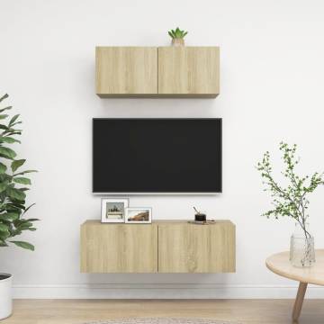 2 Piece TV Cabinet Set - Sonoma Oak Engineered Wood | HiPoMarket