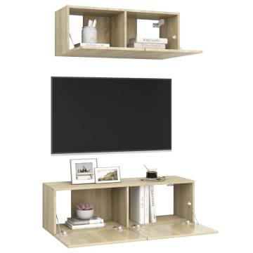 2 Piece TV Cabinet Set - Sonoma Oak Engineered Wood | HiPoMarket